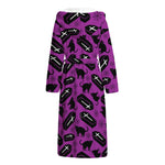 Purple Halloween Coffin Pattern Print Hooded Bathrobe