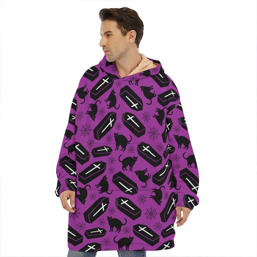 Purple Halloween Coffin Pattern Print Hoodie Blanket