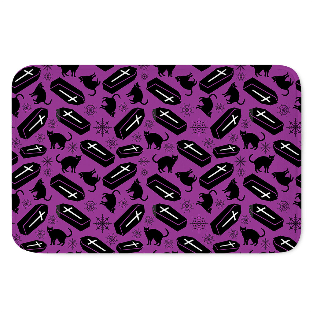 Purple Halloween Coffin Pattern Print Indoor Door Mat