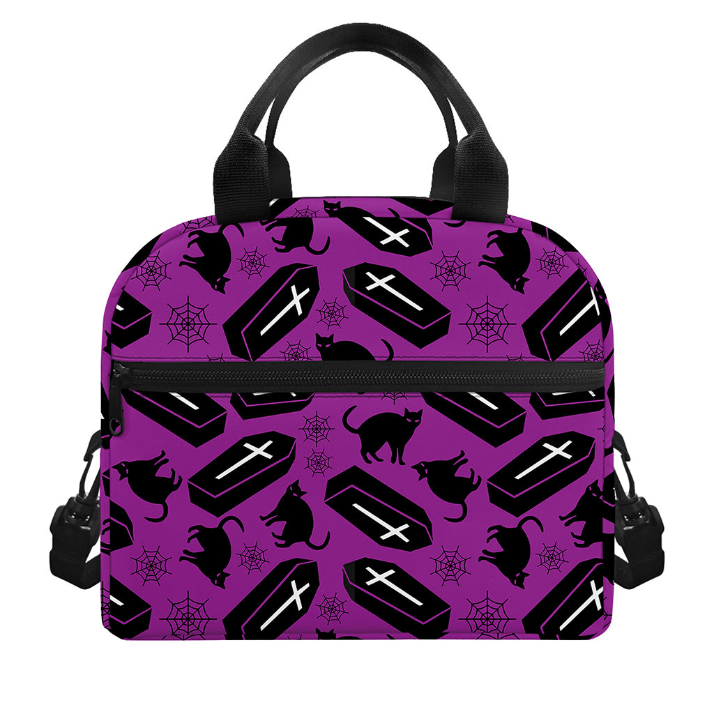 Purple Halloween Coffin Pattern Print Insulated Lunch Bag