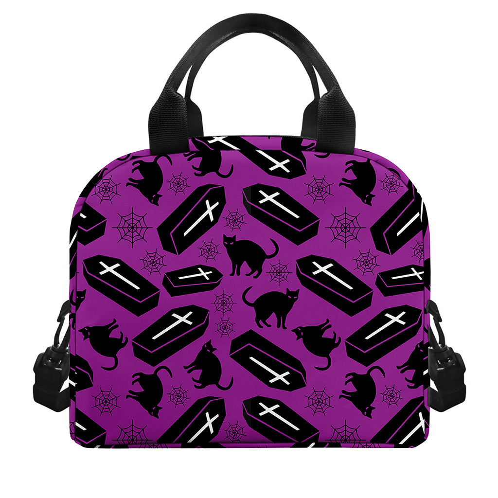 Purple Halloween Coffin Pattern Print Insulated Lunch Bag
