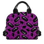 Purple Halloween Coffin Pattern Print Insulated Lunch Bag