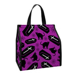 Purple Halloween Coffin Pattern Print Insulated Lunch Tote