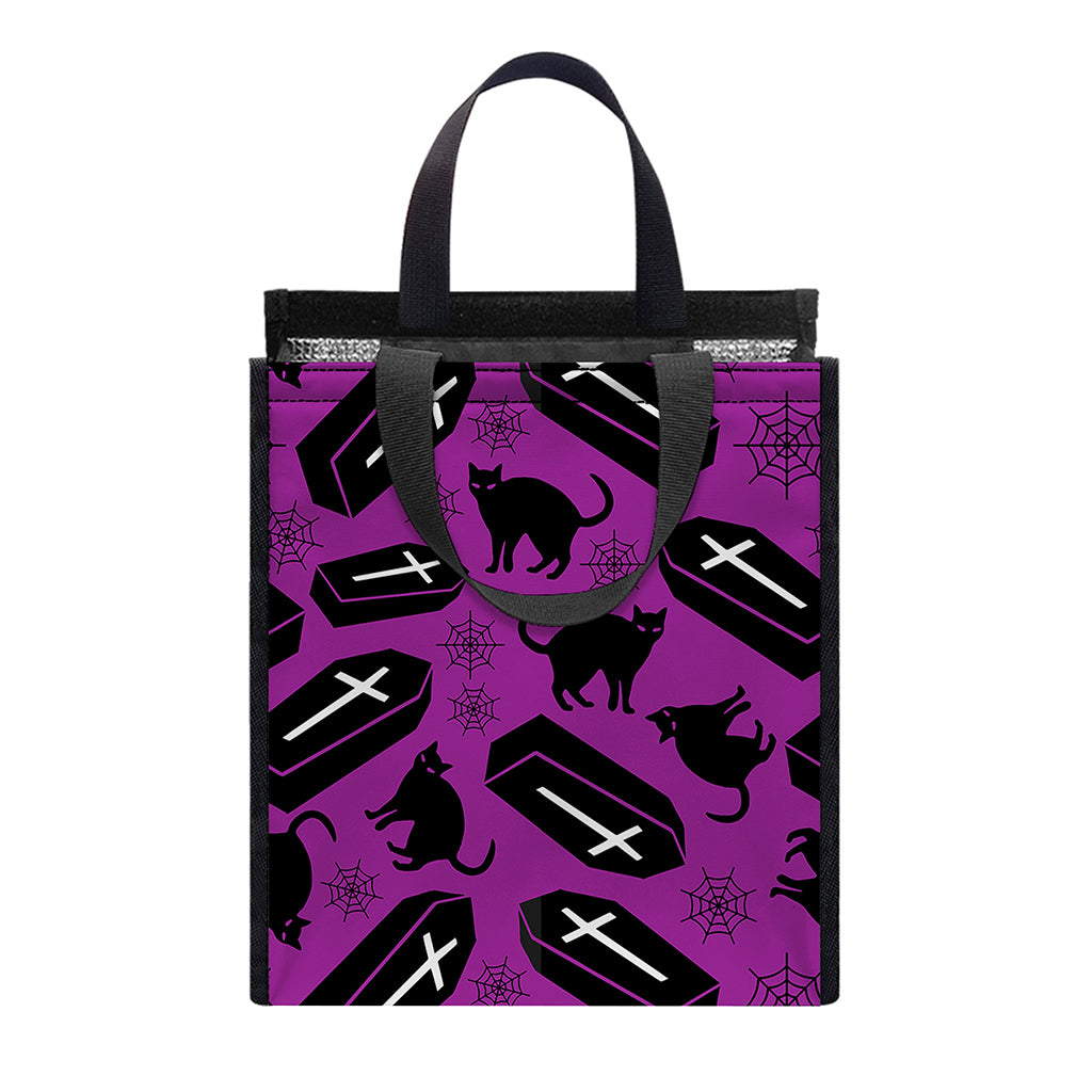 Purple Halloween Coffin Pattern Print Insulated Lunch Tote