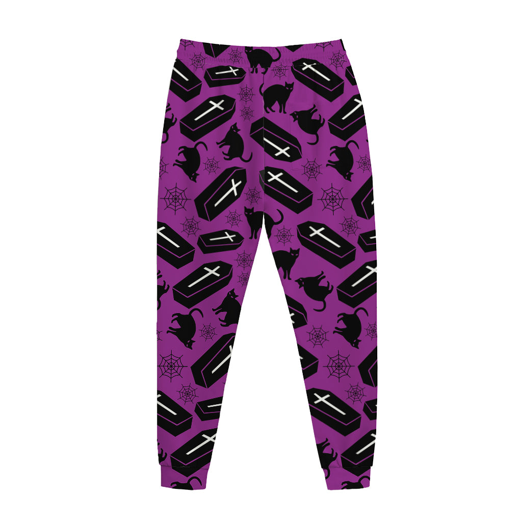 Purple Halloween Coffin Pattern Print Jogger Pants