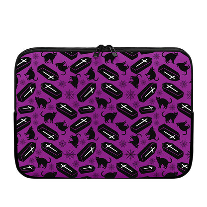 Purple Halloween Coffin Pattern Print Laptop Sleeve