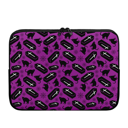 Purple Halloween Coffin Pattern Print Laptop Sleeve
