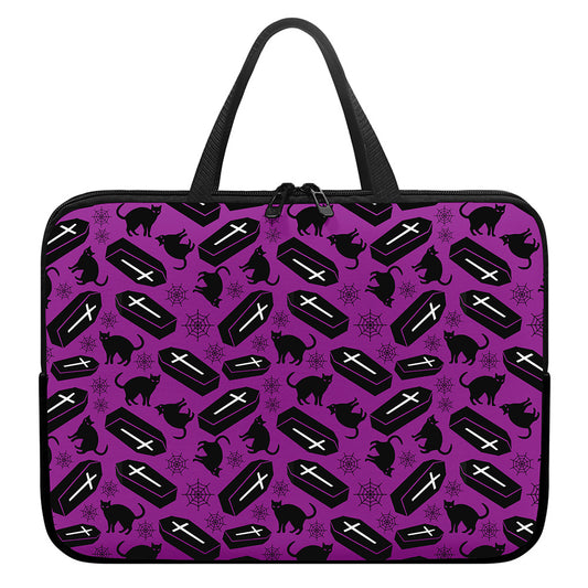 Purple Halloween Coffin Pattern Print Laptop Sleeve With Handle