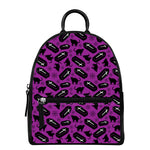 Purple Halloween Coffin Pattern Print Leather Backpack