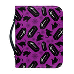 Purple Halloween Coffin Pattern Print Leather Bible Cover