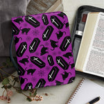 Purple Halloween Coffin Pattern Print Leather Bible Cover