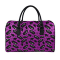 Purple Halloween Coffin Pattern Print Leather Duffel Bag
