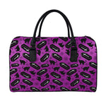 Purple Halloween Coffin Pattern Print Leather Duffle Bag