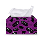 Purple Halloween Coffin Pattern Print Leather Tissue Box Cover