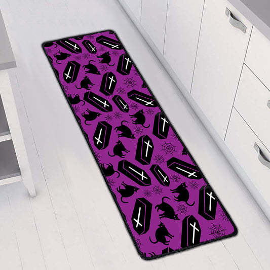 Purple Halloween Coffin Pattern Print Long Kitchen Mat