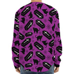 Purple Halloween Coffin Pattern Print Long Sleeve Baseball Jersey