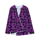 Purple Halloween Coffin Pattern Print Long Sleeve Short Coat