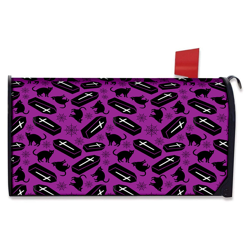Purple Halloween Coffin Pattern Print Mailbox Cover
