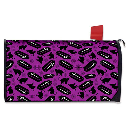Purple Halloween Coffin Pattern Print Mailbox Cover
