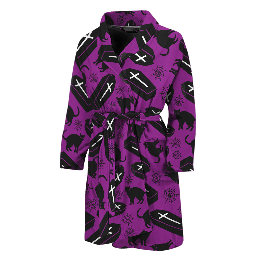 Purple Halloween Coffin Pattern Print Men's Bathrobe