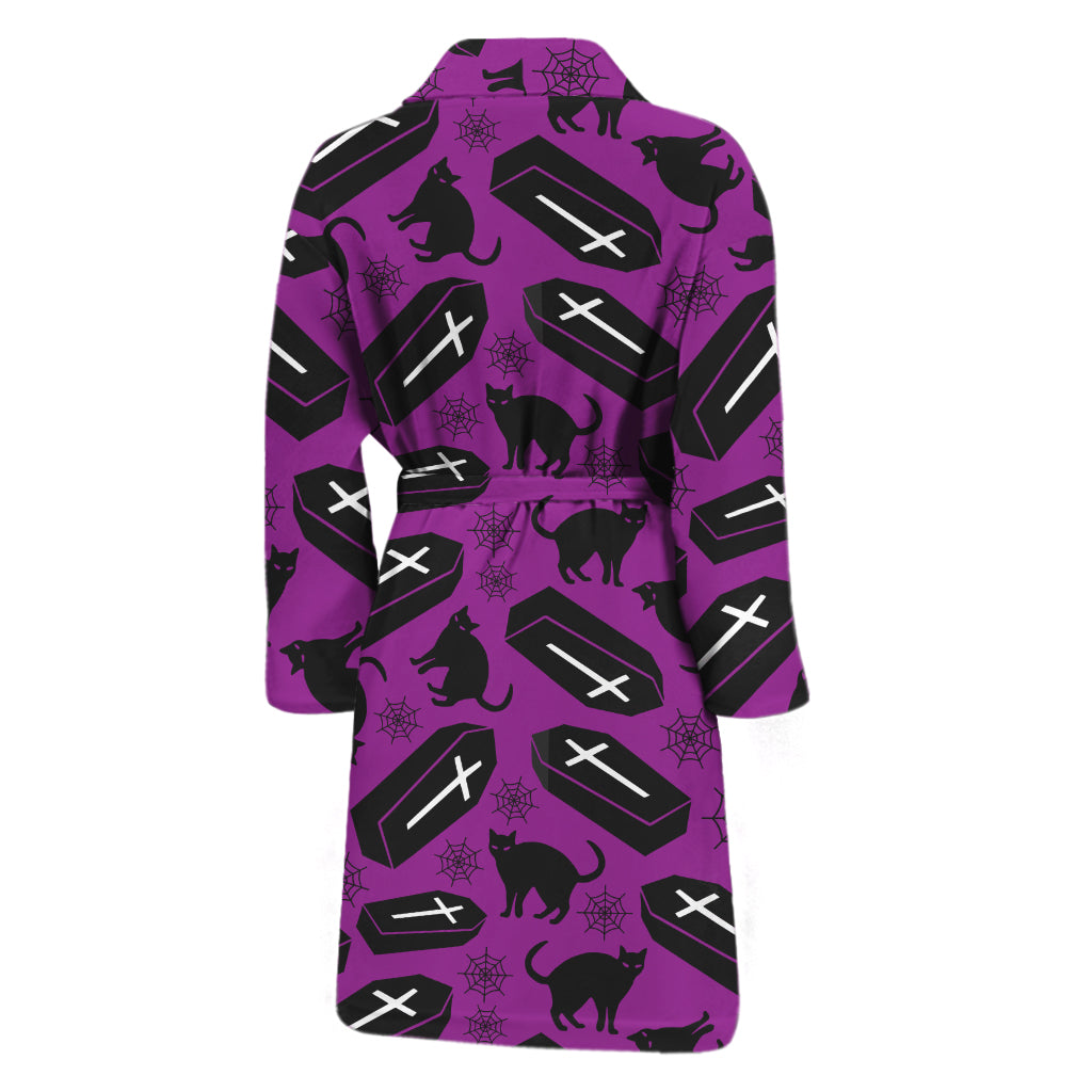 Purple Halloween Coffin Pattern Print Men's Bathrobe