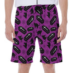 Purple Halloween Coffin Pattern Print Men's Beach Shorts