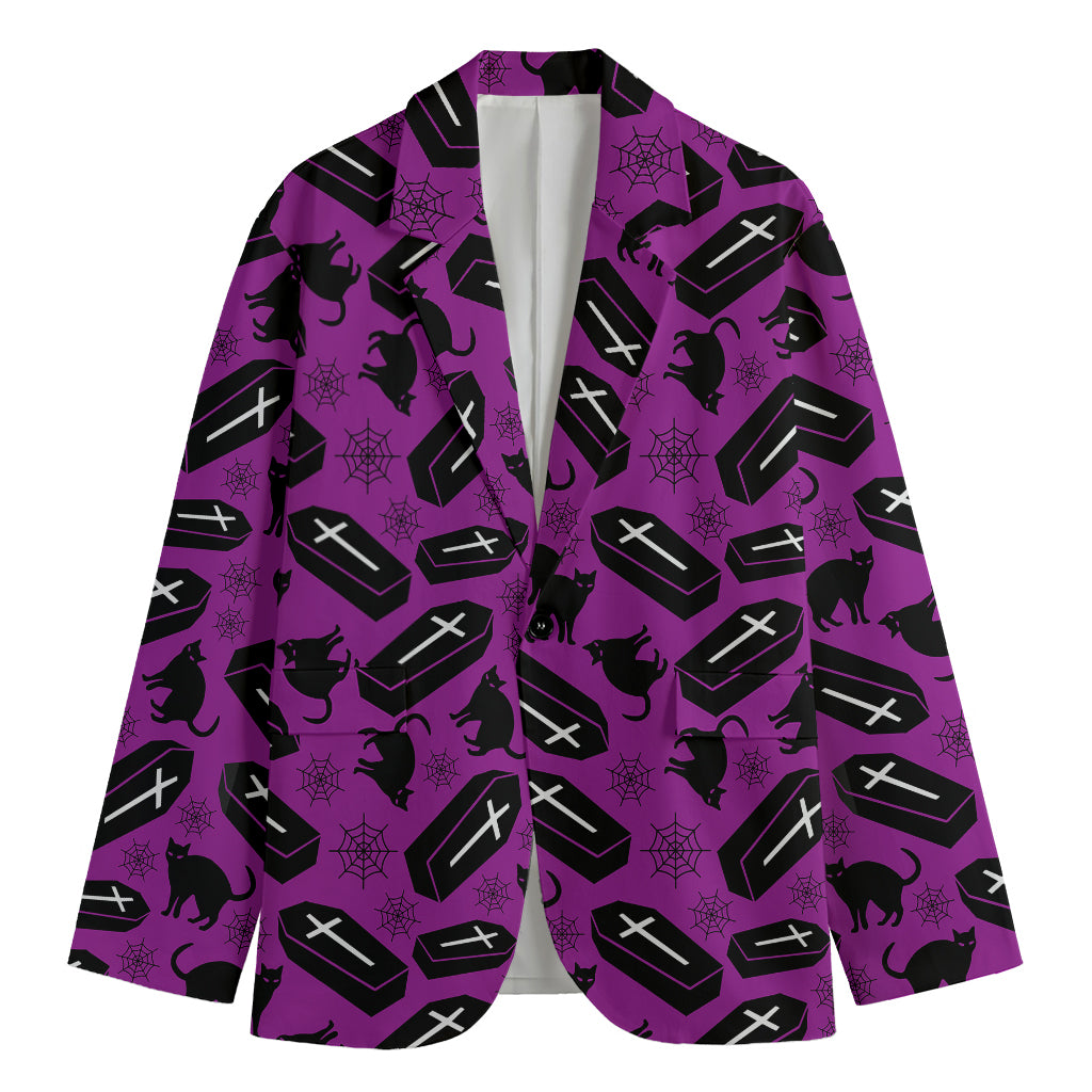 Purple Halloween Coffin Pattern Print Men's Blazer