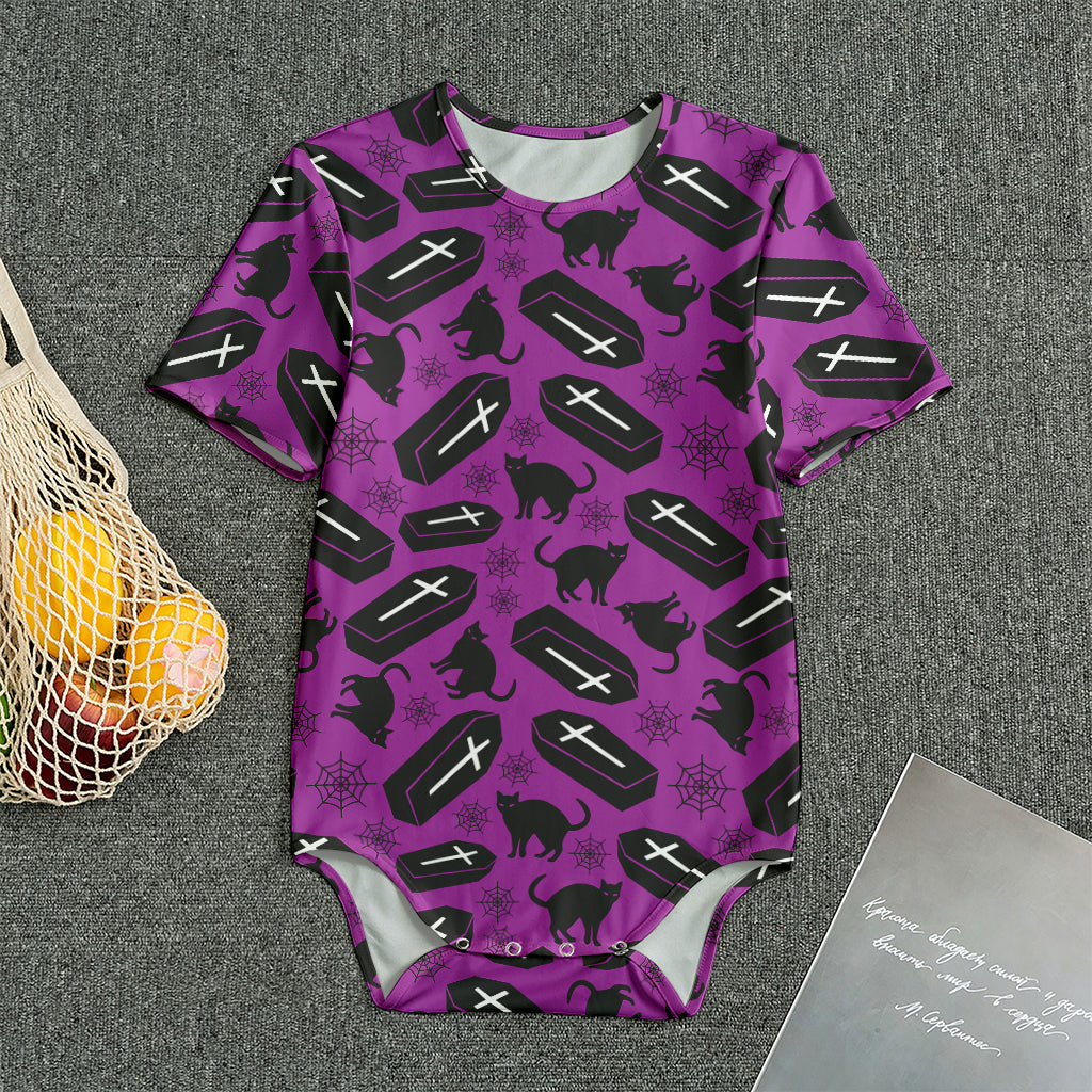 Purple Halloween Coffin Pattern Print Men's Bodysuit