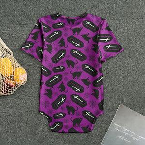 Purple Halloween Coffin Pattern Print Men's Bodysuit