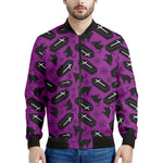 Purple Halloween Coffin Pattern Print Men's Bomber Jacket