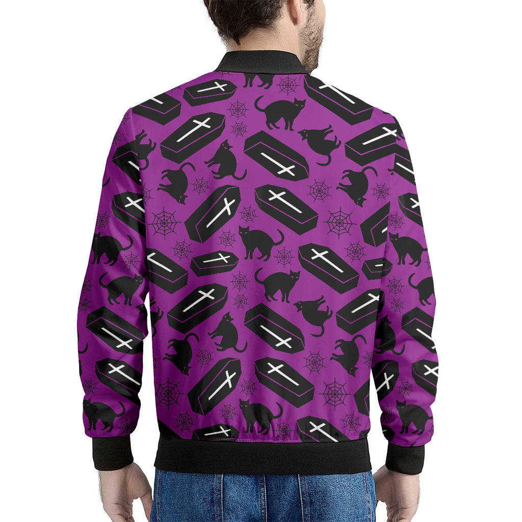 Purple Halloween Coffin Pattern Print Men's Bomber Jacket