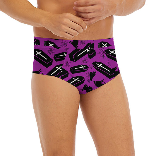Purple Halloween Coffin Pattern Print Men's Briefs