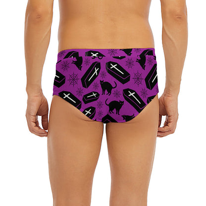 Purple Halloween Coffin Pattern Print Men's Briefs