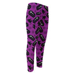 Purple Halloween Coffin Pattern Print Men's Compression Pants