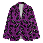 Purple Halloween Coffin Pattern Print Men's Cotton Blazer