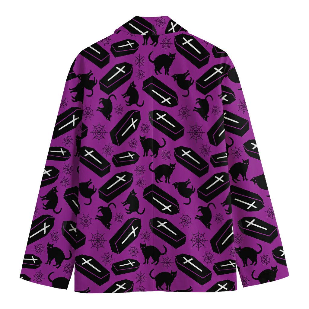 Purple Halloween Coffin Pattern Print Men's Cotton Blazer