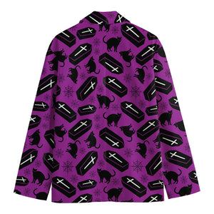 Purple Halloween Coffin Pattern Print Men's Cotton Blazer