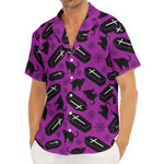 Purple Halloween Coffin Pattern Print Men's Deep V-Neck Shirt