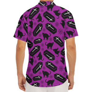 Purple Halloween Coffin Pattern Print Men's Deep V-Neck Shirt