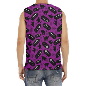 Purple Halloween Coffin Pattern Print Men's Fitness Tank Top