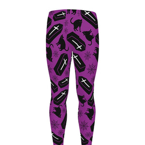 Purple Halloween Coffin Pattern Print Men's leggings