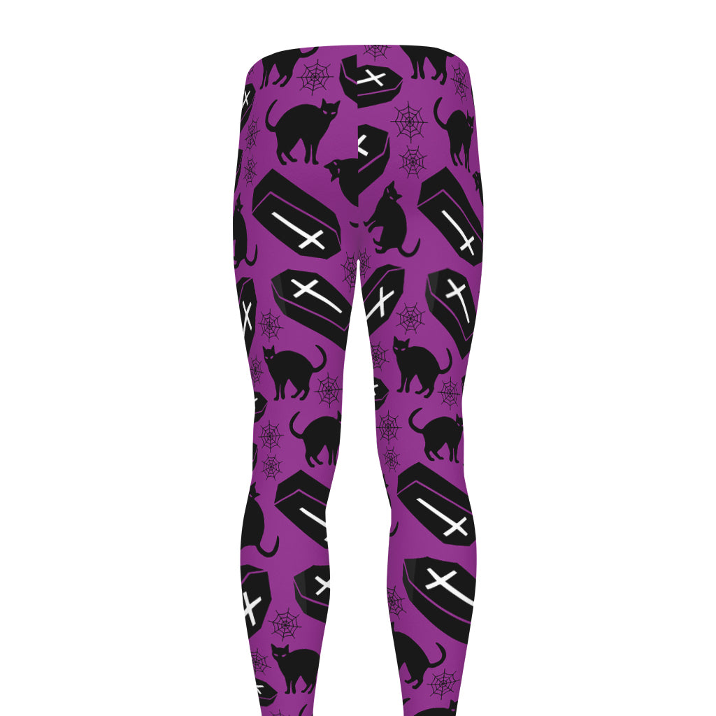 Purple Halloween Coffin Pattern Print Men's leggings