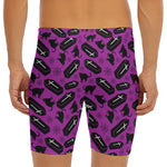 Purple Halloween Coffin Pattern Print Men's Long Boxer Briefs