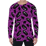 Purple Halloween Coffin Pattern Print Men's Long Sleeve T-Shirt