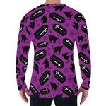 Purple Halloween Coffin Pattern Print Men's Long Sleeve T-Shirt