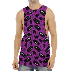 Purple Halloween Coffin Pattern Print Men's Muscle Tank Top