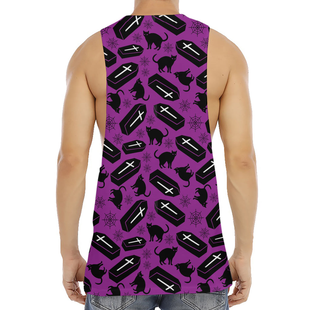 Purple Halloween Coffin Pattern Print Men's Muscle Tank Top