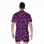 Purple Halloween Coffin Pattern Print Men's Rompers