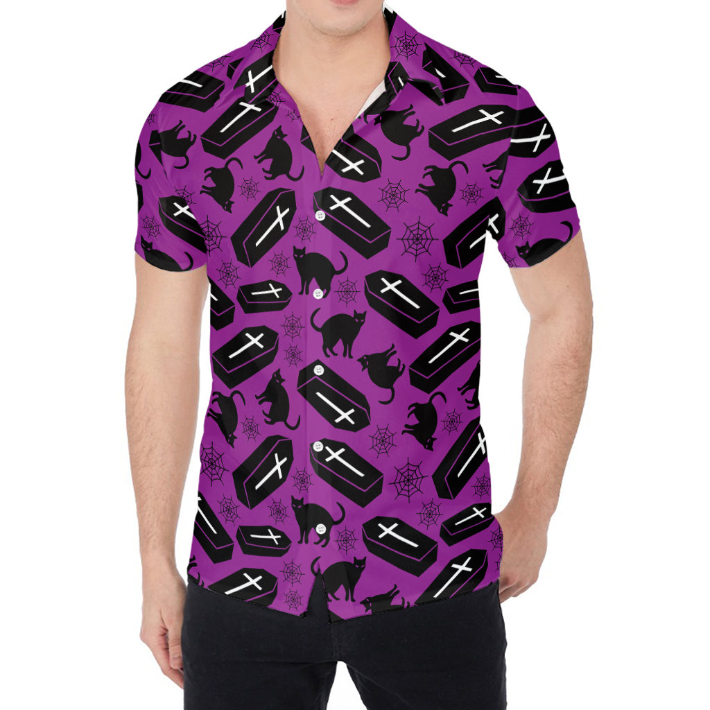 Purple Halloween Coffin Pattern Print Men's Shirt