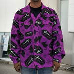 Purple Halloween Coffin Pattern Print Men's Shirt Jacket